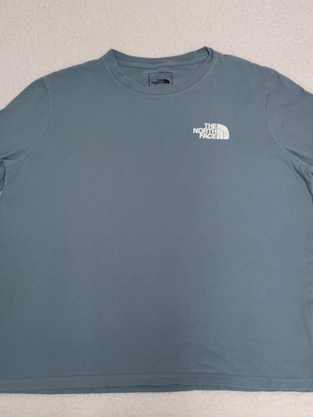 The North Face Womens XL Blue Gray Long Sleeve T-Shirt Box Logo Cotton Graphic
